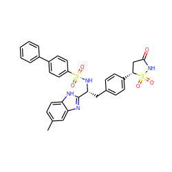 Cc1ccc2[nH]c([C@@H](Cc3ccc([C@@H]4CC(=O)NS4(=O)=O)cc3)NS(=O)(=O)c3ccc(-c4ccccc4)cc3)nc2c1 ZINC000036088642