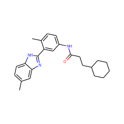 Cc1ccc2[nH]c(-c3cc(NC(=O)CCC4CCCCC4)ccc3C)nc2c1 ZINC000013757518