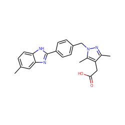 Cc1ccc2[nH]c(-c3ccc(Cn4nc(C)c(CC(=O)O)c4C)cc3)nc2c1 ZINC001772570469