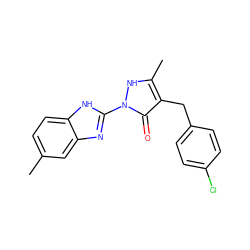 Cc1ccc2[nH]c(-n3[nH]c(C)c(Cc4ccc(Cl)cc4)c3=O)nc2c1 ZINC000169320281