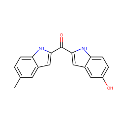 Cc1ccc2[nH]c(C(=O)c3cc4cc(O)ccc4[nH]3)cc2c1 ZINC000013687736