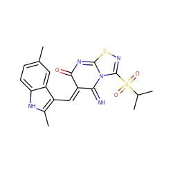 Cc1ccc2[nH]c(C)c(/C=C3/C(=N)N4C(=NC3=O)SN=C4S(=O)(=O)C(C)C)c2c1 ZINC000013574302