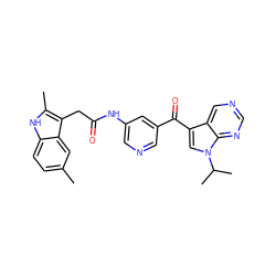 Cc1ccc2[nH]c(C)c(CC(=O)Nc3cncc(C(=O)c4cn(C(C)C)c5ncncc45)c3)c2c1 ZINC000221755002