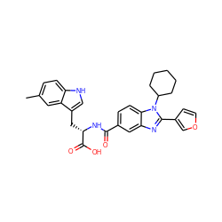 Cc1ccc2[nH]cc(C[C@H](NC(=O)c3ccc4c(c3)nc(-c3ccoc3)n4C3CCCCC3)C(=O)O)c2c1 ZINC000028013066