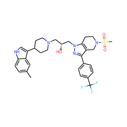 Cc1ccc2[nH]cc(C3CCN(C[C@@H](O)Cn4nc(-c5ccc(C(F)(F)F)cc5)c5c4CCN(S(C)(=O)=O)C5)CC3)c2c1 ZINC000028824417