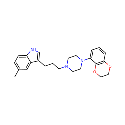 Cc1ccc2[nH]cc(CCCN3CCN(c4cccc5c4OCCO5)CC3)c2c1 ZINC000013674832