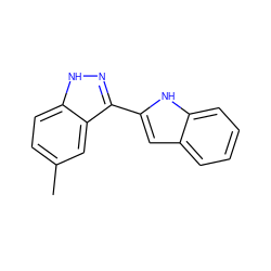 Cc1ccc2[nH]nc(-c3cc4ccccc4[nH]3)c2c1 ZINC000034017672