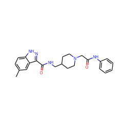 Cc1ccc2[nH]nc(C(=O)NCC3CCN(CC(=O)Nc4ccccc4)CC3)c2c1 ZINC000003821102