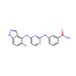 Cc1ccc2[nH]ncc2c1Nc1ccnc(Nc2cccc(C(N)=O)c2)n1 ZINC000028950583