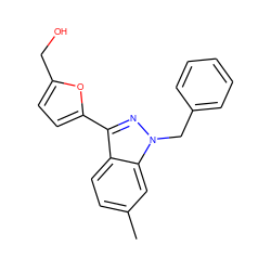 Cc1ccc2c(-c3ccc(CO)o3)nn(Cc3ccccc3)c2c1 ZINC000013864625