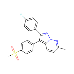 Cc1ccc2c(-c3ccc(S(C)(=O)=O)cc3)c(-c3ccc(F)cc3)nn2n1 ZINC000028368875