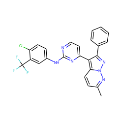 Cc1ccc2c(-c3ccnc(Nc4ccc(Cl)c(C(F)(F)F)c4)n3)c(-c3ccccc3)nn2n1 ZINC000013582733