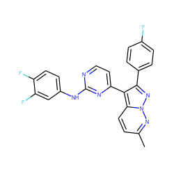 Cc1ccc2c(-c3ccnc(Nc4ccc(F)c(F)c4)n3)c(-c3ccc(F)cc3)nn2n1 ZINC000013582755