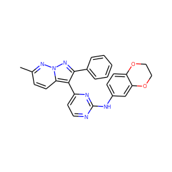 Cc1ccc2c(-c3ccnc(Nc4ccc5c(c4)OCCO5)n3)c(-c3ccccc3)nn2n1 ZINC000013582736