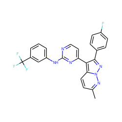 Cc1ccc2c(-c3ccnc(Nc4cccc(C(F)(F)F)c4)n3)c(-c3ccc(F)cc3)nn2n1 ZINC000003986681