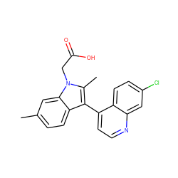 Cc1ccc2c(-c3ccnc4cc(Cl)ccc34)c(C)n(CC(=O)O)c2c1 ZINC000036127014