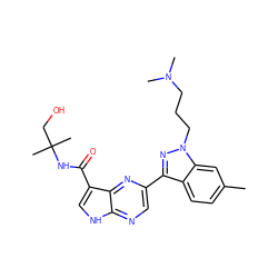 Cc1ccc2c(-c3cnc4[nH]cc(C(=O)NC(C)(C)CO)c4n3)nn(CCCN(C)C)c2c1 ZINC000095604669