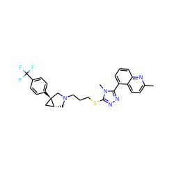 Cc1ccc2c(-c3nnc(SCCCN4C[C@@H]5C[C@]5(c5ccc(C(F)(F)F)cc5)C4)n3C)cccc2n1 ZINC000049032727