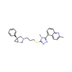 Cc1ccc2c(-c3nnc(SCCCN4C[C@@H]5C[C@]5(c5ccccc5)C4)n3C)cccc2n1 ZINC000049032697