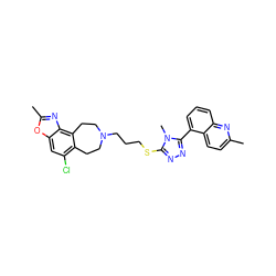 Cc1ccc2c(-c3nnc(SCCCN4CCc5c(Cl)cc6oc(C)nc6c5CC4)n3C)cccc2n1 ZINC000029126962