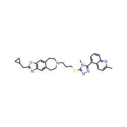 Cc1ccc2c(-c3nnc(SCCCN4CCc5cc6nc(CC7CC7)oc6cc5CC4)n3C)cccc2n1 ZINC000029126943