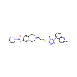 Cc1ccc2c(-c3nnc(SCCCN4CCc5cc6nc(N7CCCCC7)oc6cc5CC4)n3C)cccc2n1 ZINC000029126901