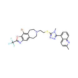 Cc1ccc2c(-c3nnc(SCCN4CCc5cc6nc(C(F)(F)F)oc6c(Br)c5CC4)n3C)cccc2n1 ZINC000029127126