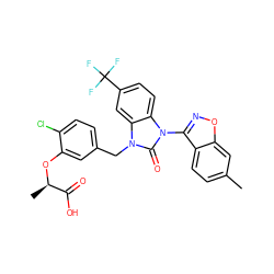 Cc1ccc2c(-n3c(=O)n(Cc4ccc(Cl)c(O[C@H](C)C(=O)O)c4)c4cc(C(F)(F)F)ccc43)noc2c1 ZINC000082152684