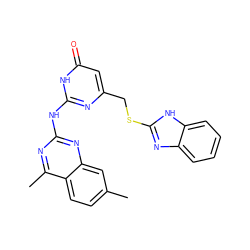 Cc1ccc2c(C)nc(Nc3nc(CSc4nc5ccccc5[nH]4)cc(=O)[nH]3)nc2c1 ZINC000015987821