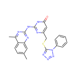 Cc1ccc2c(C)nc(Nc3nc(CSc4nnnn4-c4ccccc4)cc(=O)[nH]3)nc2c1 ZINC000009363537