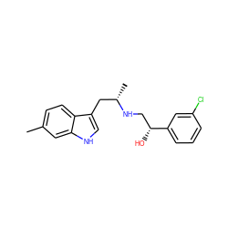 Cc1ccc2c(C[C@H](C)NC[C@@H](O)c3cccc(Cl)c3)c[nH]c2c1 ZINC000013488812