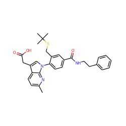 Cc1ccc2c(CC(=O)O)cn(-c3ccc(C(=O)NCCc4ccccc4)cc3CSC(C)(C)C)c2n1 ZINC000299830342