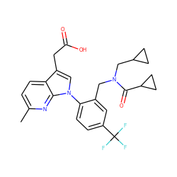 Cc1ccc2c(CC(=O)O)cn(-c3ccc(C(F)(F)F)cc3CN(CC3CC3)C(=O)C3CC3)c2n1 ZINC000299839043