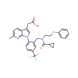 Cc1ccc2c(CC(=O)O)cn(-c3ccc(C(F)(F)F)cc3CN(CCOc3ccccc3)C(=O)C3CC3)c2n1 ZINC000299837866