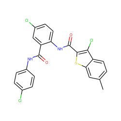 Cc1ccc2c(Cl)c(C(=O)Nc3ccc(Cl)cc3C(=O)Nc3ccc(Cl)cc3)sc2c1 ZINC000014963628