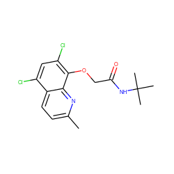 Cc1ccc2c(Cl)cc(Cl)c(OCC(=O)NC(C)(C)C)c2n1 ZINC000012483243