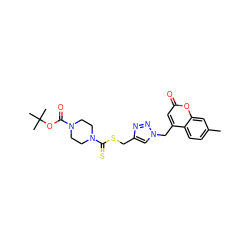 Cc1ccc2c(Cn3cc(CSC(=S)N4CCN(C(=O)OC(C)(C)C)CC4)nn3)cc(=O)oc2c1 ZINC000103297617