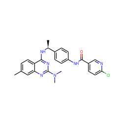 Cc1ccc2c(N[C@@H](C)c3ccc(NC(=O)c4ccc(Cl)nc4)cc3)nc(N(C)C)nc2c1 ZINC000142940159