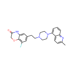 Cc1ccc2c(N3CCN(CCc4cc(F)c5c(c4)NC(=O)CO5)CC3)cccc2n1 ZINC000003959332