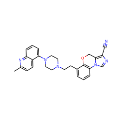 Cc1ccc2c(N3CCN(CCc4cccc5c4OCc4c(C#N)ncn4-5)CC3)cccc2n1 ZINC000064516768