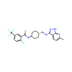 Cc1ccc2c(NC[C@H]3CC[C@H](NC(=O)c4cc(C(F)(F)F)ccc4Cl)CC3)n[nH]c2n1 ZINC000261095431