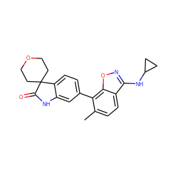 Cc1ccc2c(NC3CC3)noc2c1-c1ccc2c(c1)NC(=O)C21CCOCC1 ZINC000073141274