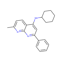 Cc1ccc2c(NC3CCCCC3)cc(-c3ccccc3)nc2n1 ZINC000013579513