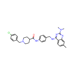 Cc1ccc2c(NCc3ccc(NC(=O)C4CCN(Cc5ccc(Cl)cc5)CC4)cc3)nc(N(C)C)nc2c1 ZINC000049678275