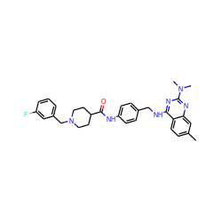 Cc1ccc2c(NCc3ccc(NC(=O)C4CCN(Cc5cccc(F)c5)CC4)cc3)nc(N(C)C)nc2c1 ZINC000045245713