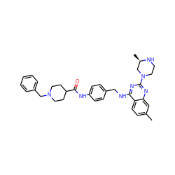 Cc1ccc2c(NCc3ccc(NC(=O)C4CCN(Cc5ccccc5)CC4)cc3)nc(N3CCN[C@H](C)C3)nc2c1 ZINC000145155391