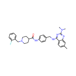 Cc1ccc2c(NCc3ccc(NC(=O)C4CCN(Cc5ccccc5F)CC4)cc3)nc(N(C)C)nc2c1 ZINC000045320115