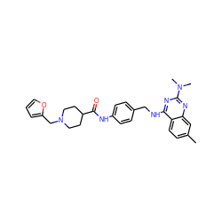 Cc1ccc2c(NCc3ccc(NC(=O)C4CCN(Cc5ccco5)CC4)cc3)nc(N(C)C)nc2c1 ZINC000045315880