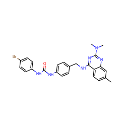 Cc1ccc2c(NCc3ccc(NC(=O)Nc4ccc(Br)cc4)cc3)nc(N(C)C)nc2c1 ZINC000144150111