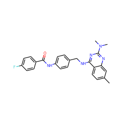 Cc1ccc2c(NCc3ccc(NC(=O)c4ccc(F)cc4)cc3)nc(N(C)C)nc2c1 ZINC000045258590